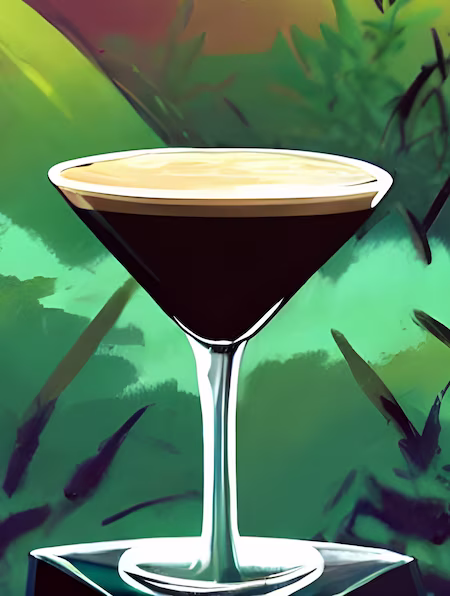 Coupette glass on a stone filled with espresso martini cocktail