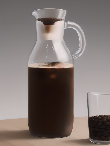 Glass jar filled with coffe and coffee beans inside a glass on a table